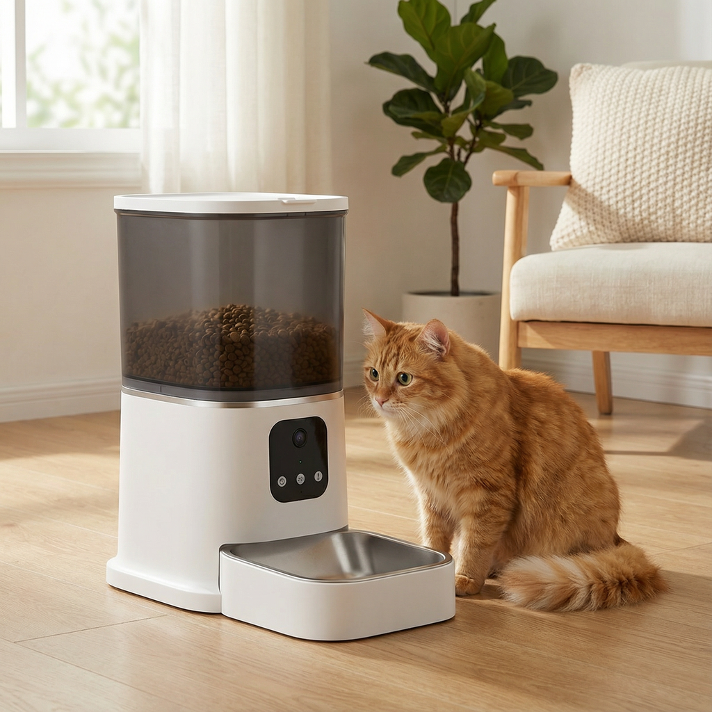 automatic-cat-feeder-with-ginger-cat