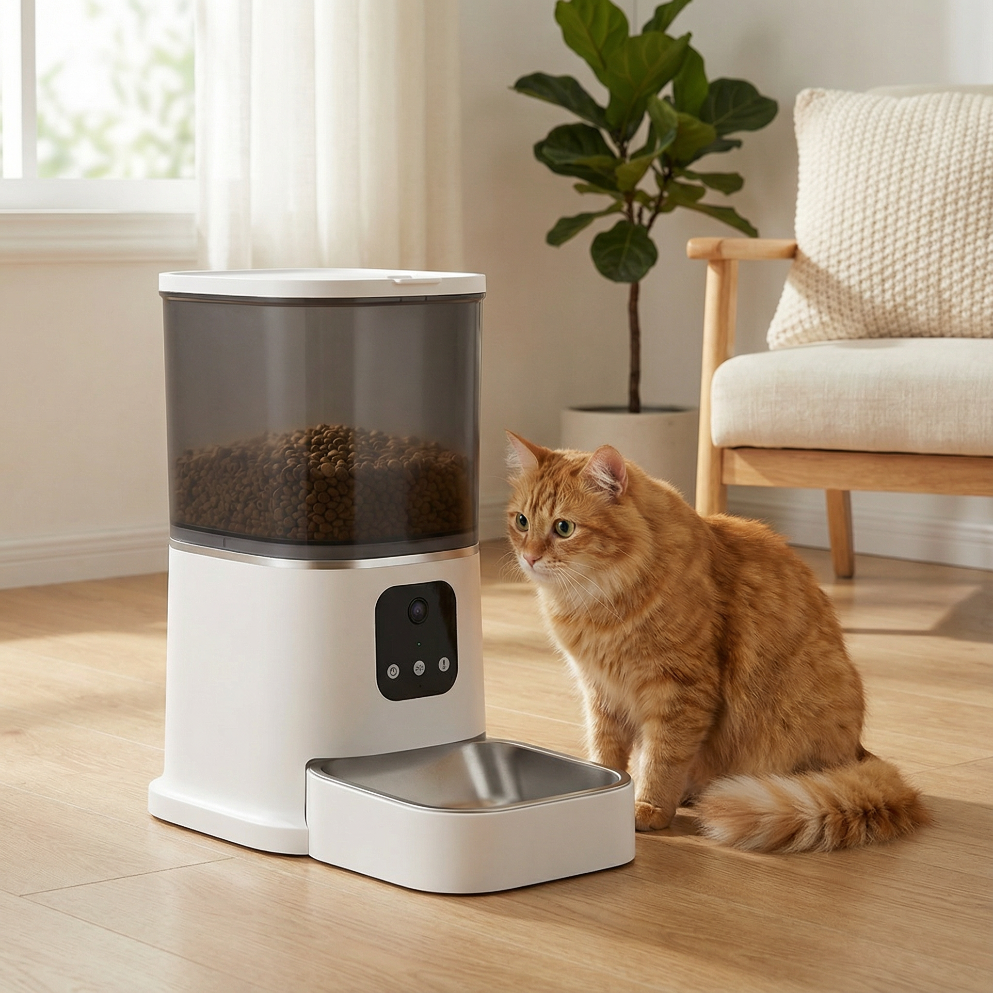automatic-cat-feeder-with-ginger-cat